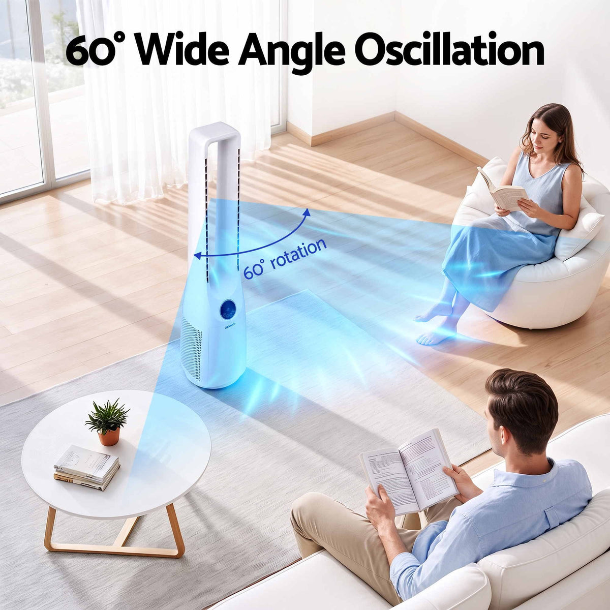 Devanti 100cm Bladeless Tower Fan with Remote - White - view 6