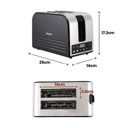 Devanti 2-Slice Toaster, LED Display 3.5cm Wide Slots 6 Browning Levels
