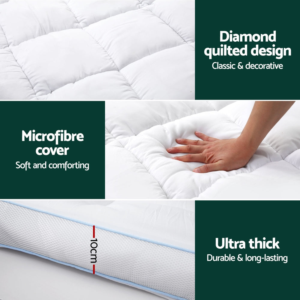 Giselle Bedding King Mattress Topper, 10cm Bamboo Pillowtop 1500GSM