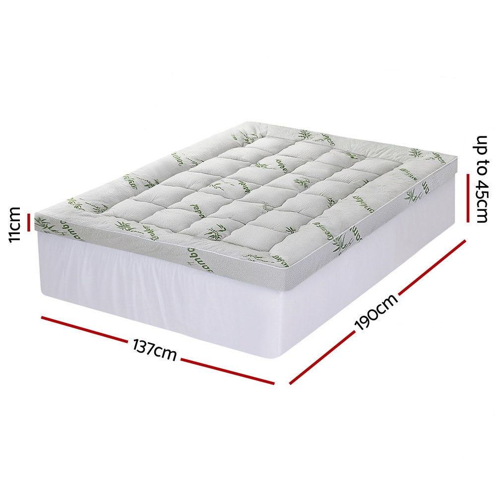 Giselle Bedding Double Mattress Topper, 11cm Bamboo Pillowtop 1500GSM
