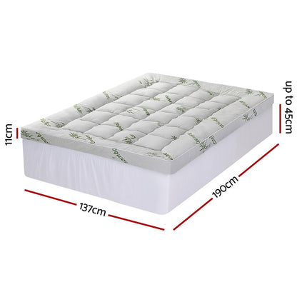 Giselle Bedding Double Mattress Topper, 11cm Bamboo Pillowtop 1500GSM