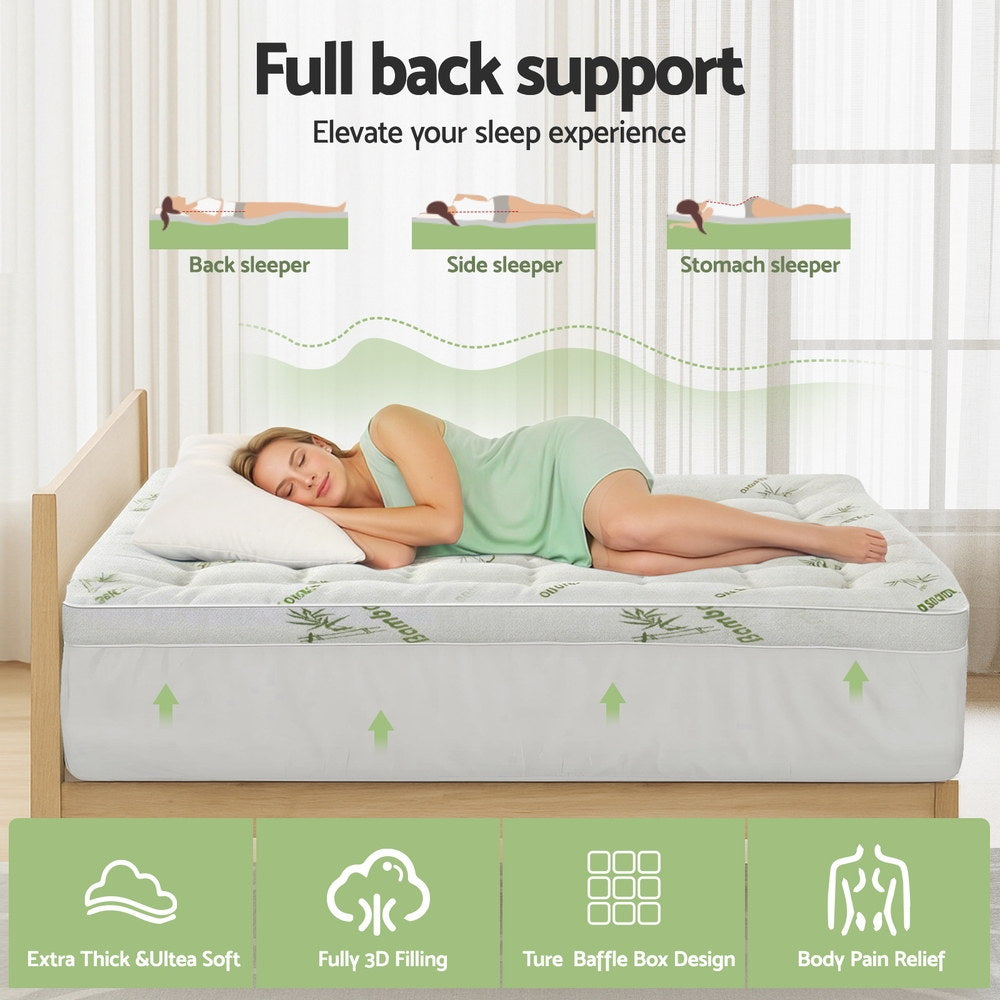 Giselle Bedding Double Mattress Topper, 11cm Bamboo Pillowtop 1500GSM