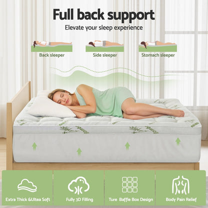 Giselle Bedding Double Mattress Topper, 11cm Bamboo Pillowtop 1500GSM