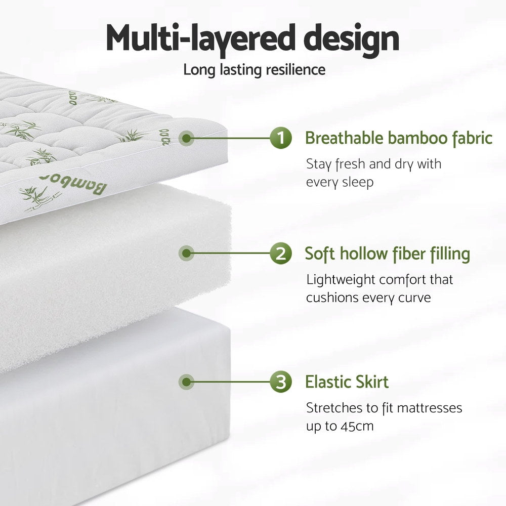 Giselle Bedding King Mattress Topper, 11cm Bamboo Pillowtop 1500GSM