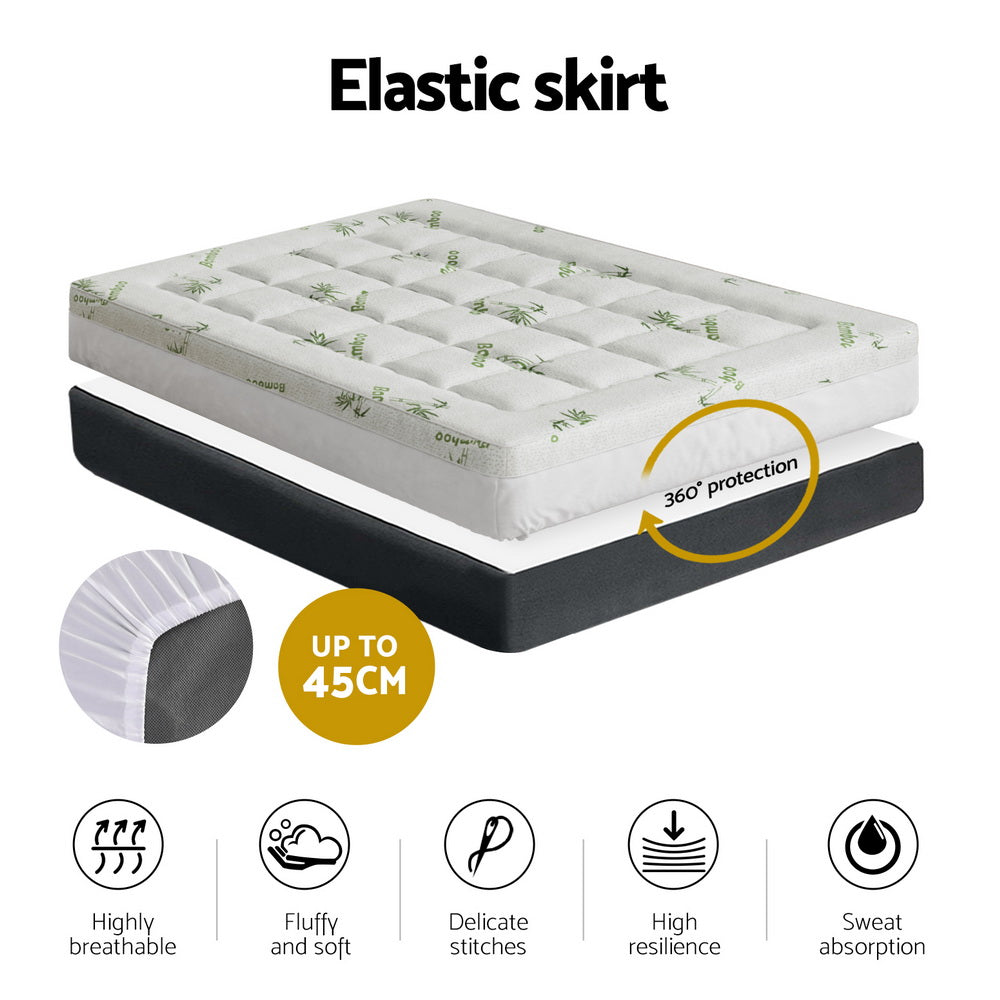 Giselle Bedding Double Mattress Topper, 7.5cm Bamboo Pillowtop 1000GSM