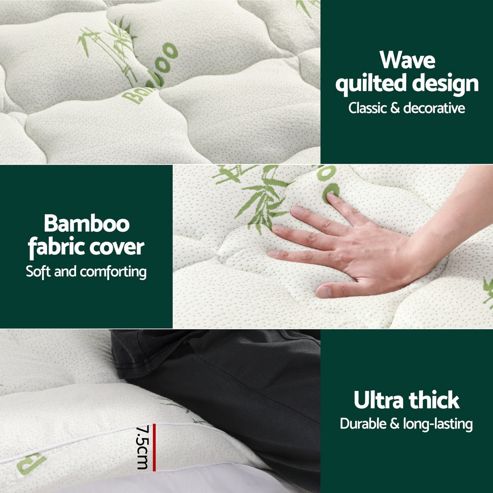 Giselle Bedding King Mattress Topper, 7.5cm Bamboo Pillowtop 1000GSM