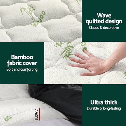 Giselle Bedding King Mattress Topper, 7.5cm Bamboo Pillowtop 1000GSM