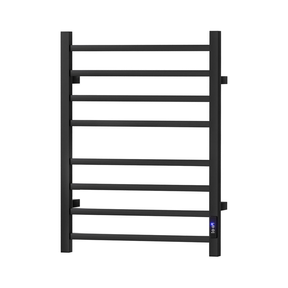 Heated Towel Rail 8 Bar Electric Wall Mount 40-55°C Timer IPX4 105W TUV Black