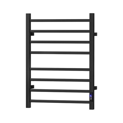 Heated Towel Rail 8 Bar Electric Wall Mount 40-55°C Timer IPX4 105W TUV Black