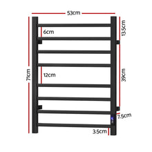 Heated Towel Rail 8 Bar Electric Wall Mount 40-55°C Timer IPX4 105W TUV Black