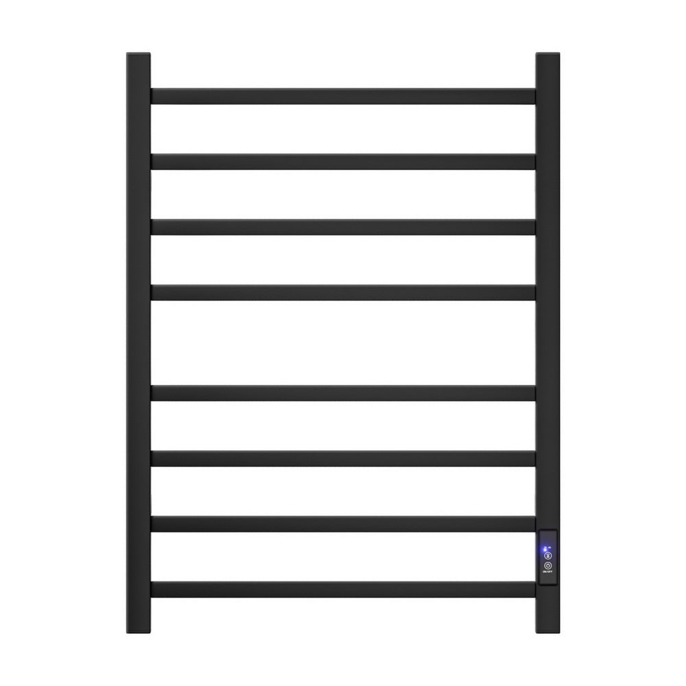 Heated Towel Rail 8 Bar Electric Wall Mount 40-55°C Timer IPX4 105W TUV Black