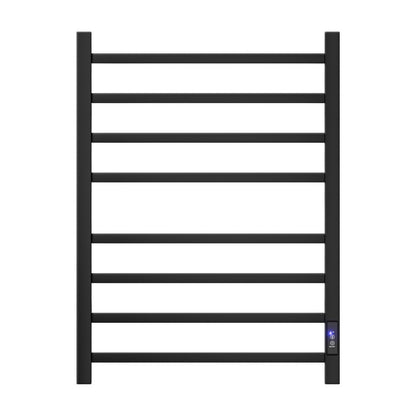Heated Towel Rail 8 Bar Electric Wall Mount 40-55°C Timer IPX4 105W TUV Black