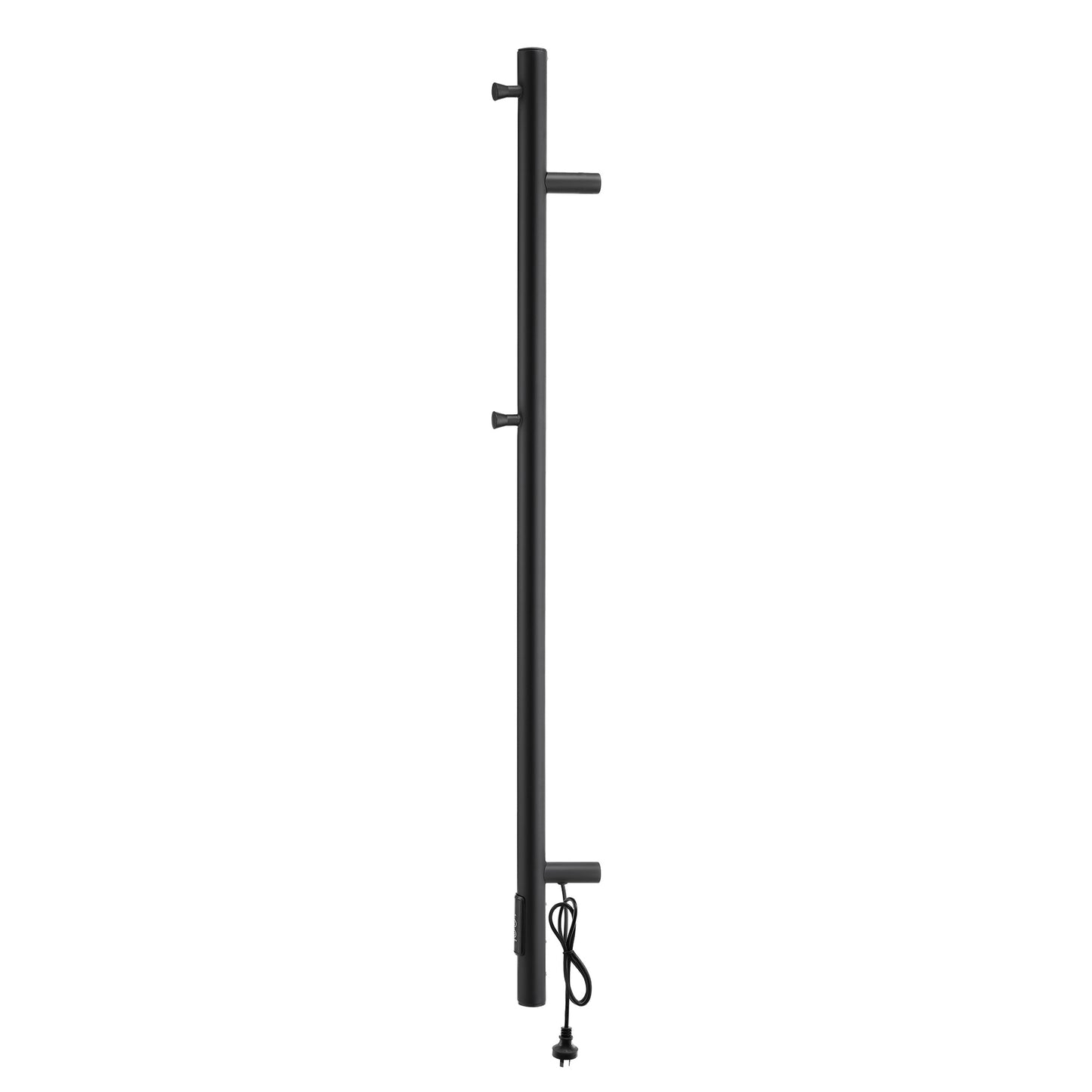 Heated Towel Rail Single Bar Electric Wall Mount 40-55°C Timer IPX4 38W TUV Black