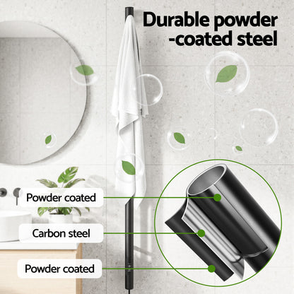 Heated Towel Rail Single Bar Electric Wall Mount 40-55°C Timer IPX4 38W TUV Black