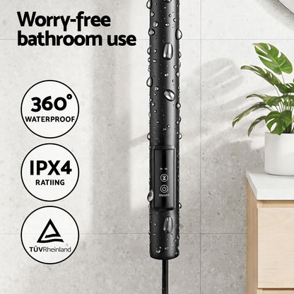 Heated Towel Rail Single Bar Electric Wall Mount 40-55°C Timer IPX4 38W TUV Black
