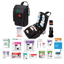 Tactical Waist First Aid Kit, compact waist-mounted kit 20 x 12.5 x 9 cm with flip opening and internal zipper pocket