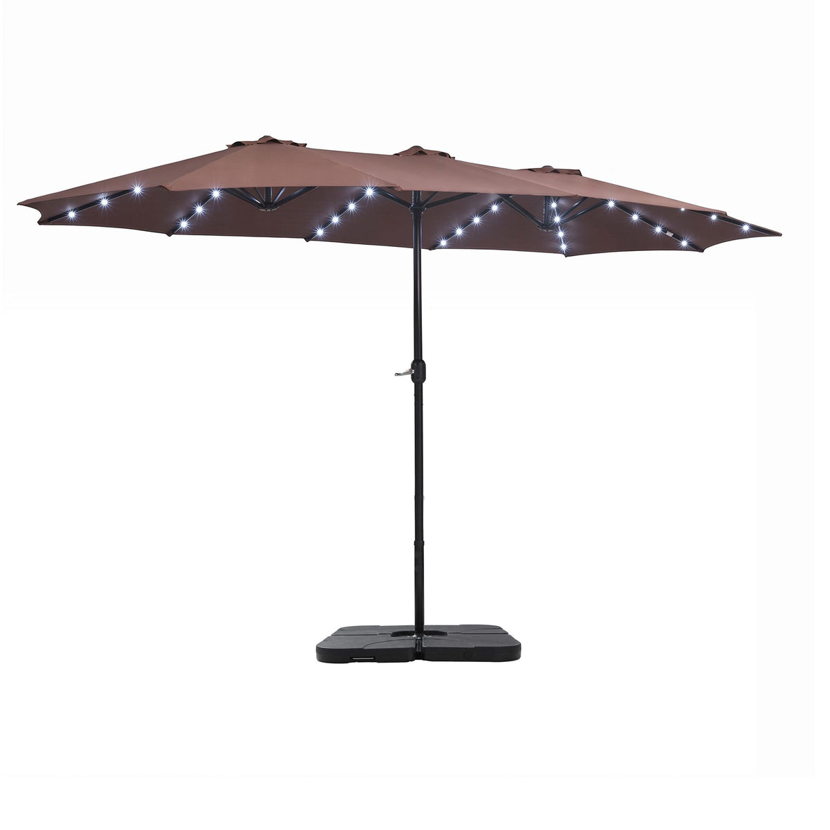 Brown 180gsm polyester double sided canopy spanning 4.57m on a patio umbrella