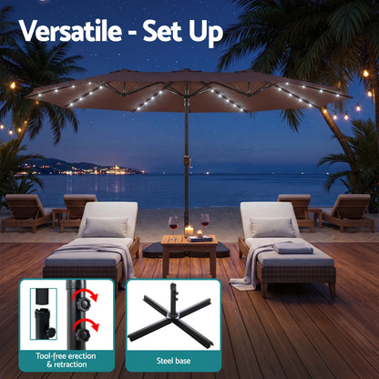 Tool free frame connection on the Instahut 4.57m double sided outdoor umbrella