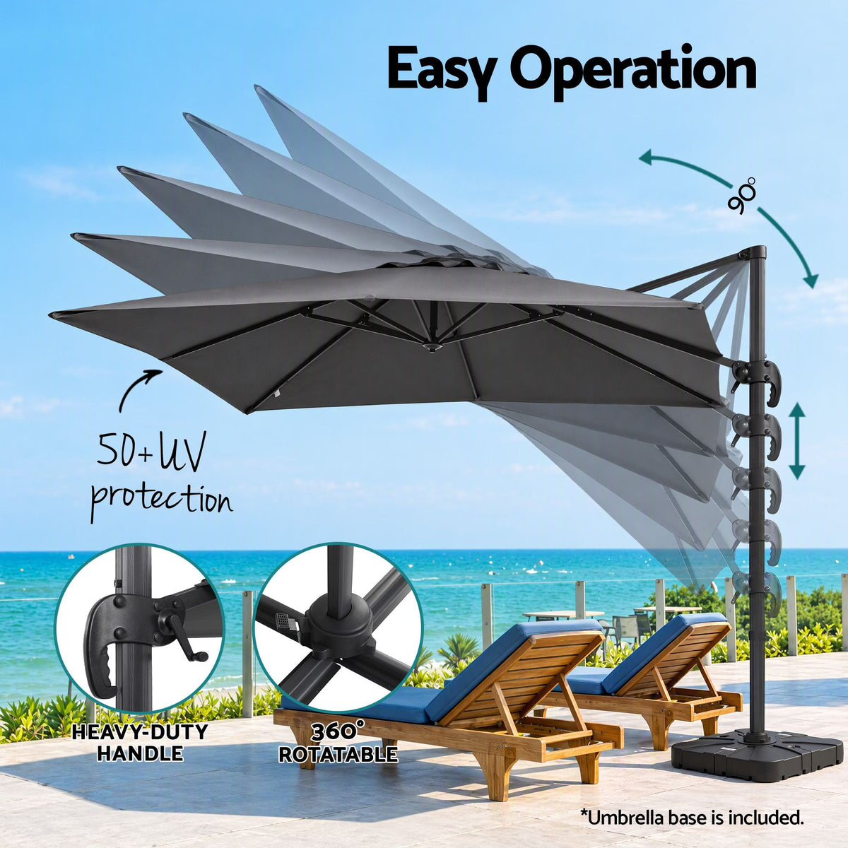 User friendly crank system on the Instahut Roma 3m cantilever umbrella pole
