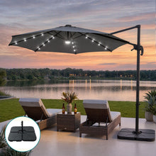 Instahut Roma 3m cantilever outdoor umbrella in charcoal with a black aluminium pole and 4 plate base
