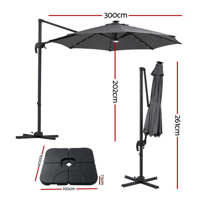 Solar powered LED lit ribs on the Instahut 3m charcoal cantilever patio umbrella