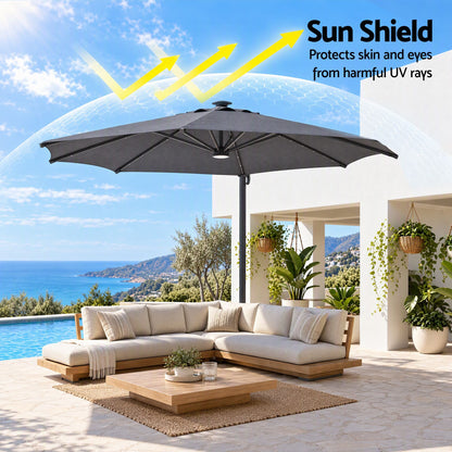 360 degree foot rotation at the base of the Instahut 3m charcoal cantilever umbrella pole