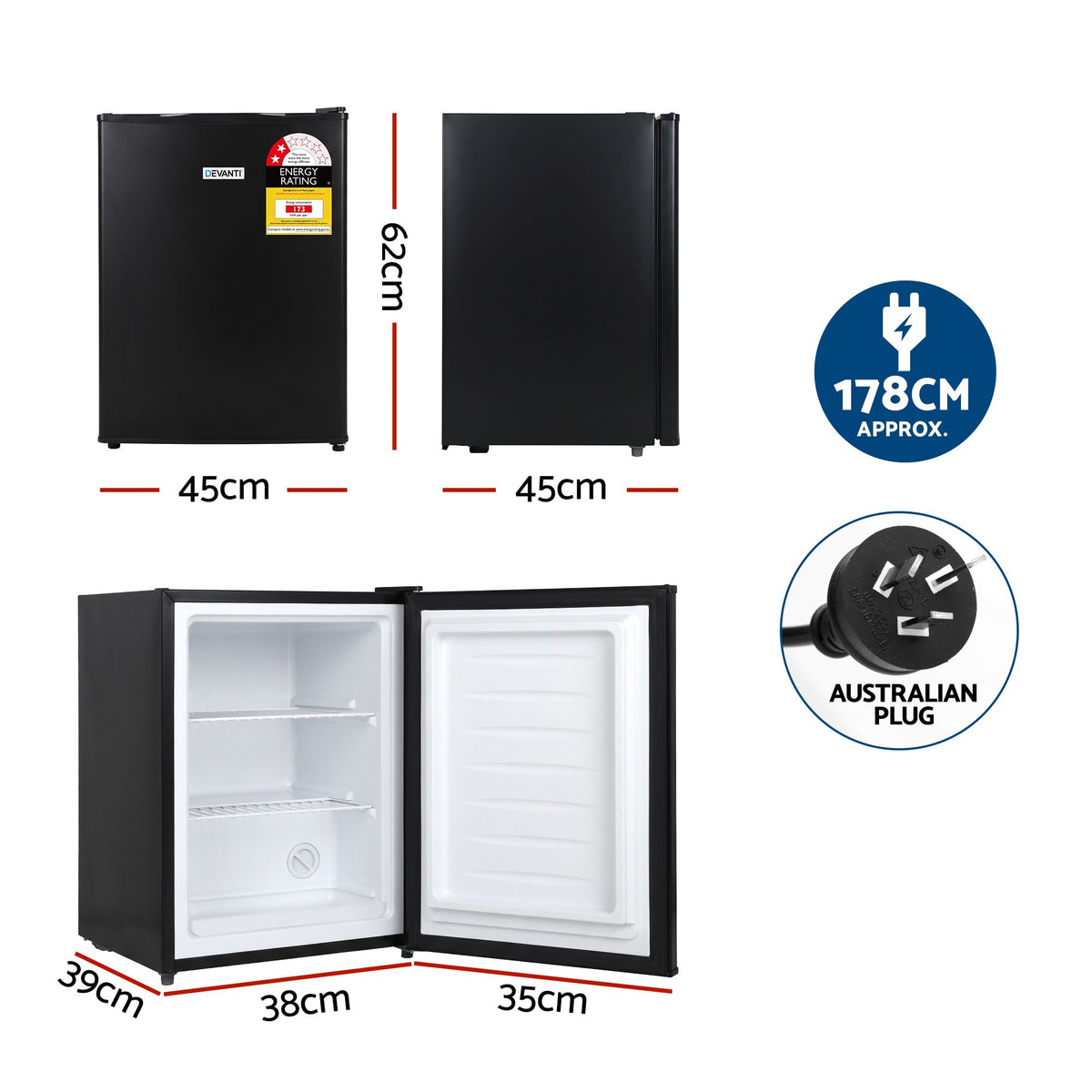 Devanti 42L Upright Freezer - Black - view 3