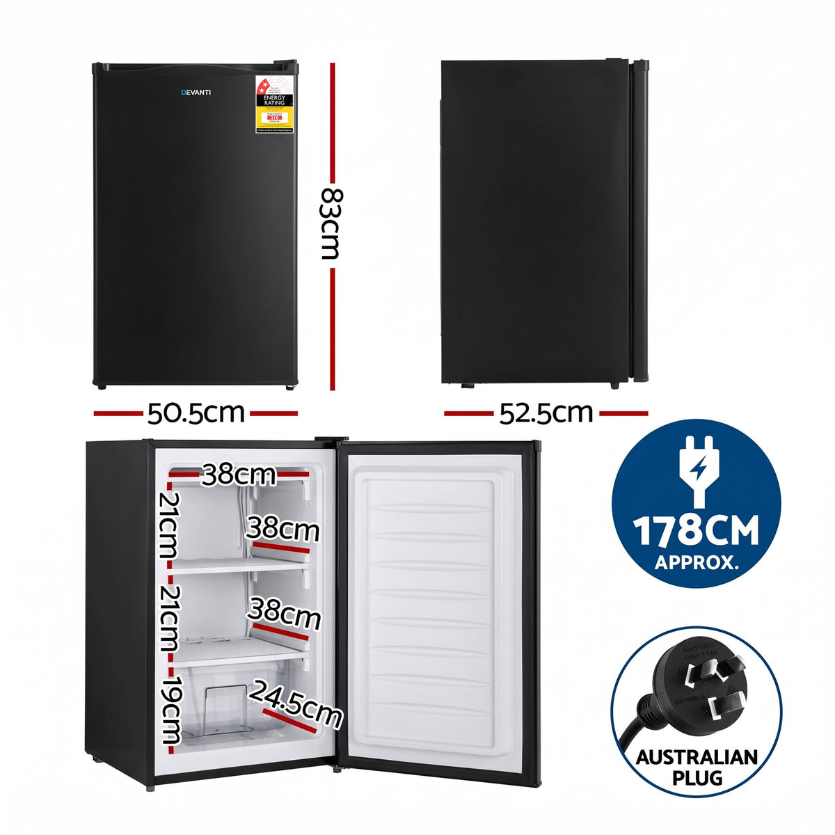 Devanti 81L Upright Freezer - Black - view 3
