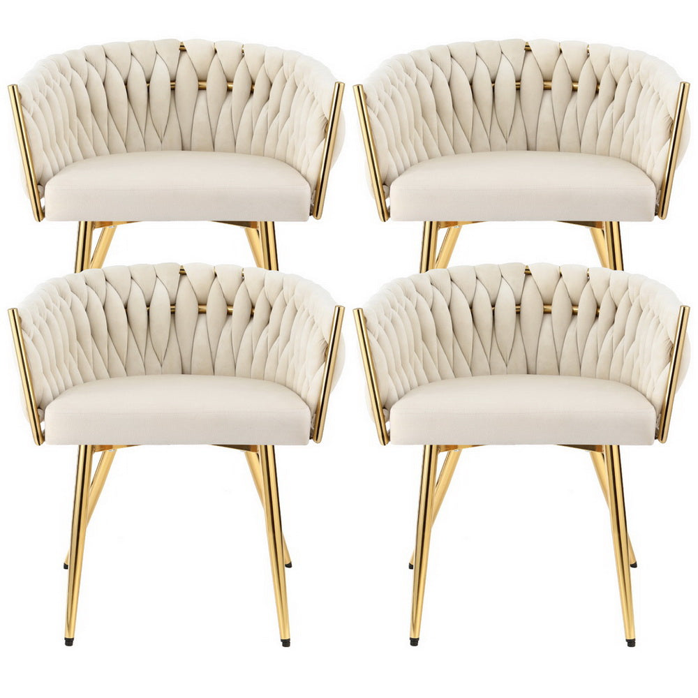Artiss Dining Chairs Set of 4 Velvet Armchair Beige