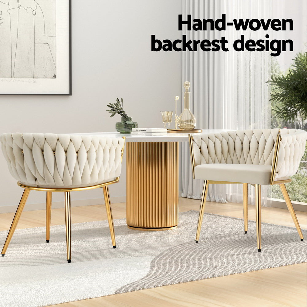 Artiss Dining Chairs Set of 4 Velvet Armchair Beige