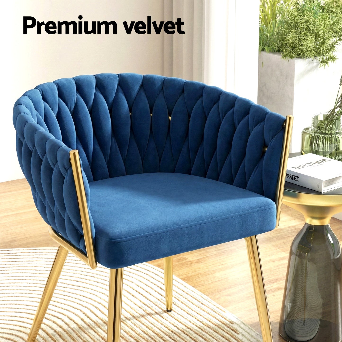 Artiss Dining Chairs Set of 4 Velvet Armchair Blue
