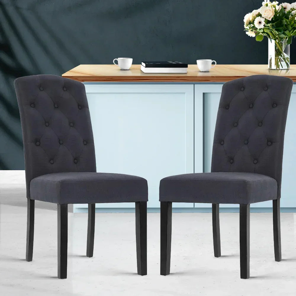 Dining Chairs Set of 2 Linen Parsons Chair Dark Grey - Flea Market