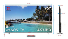 75-inch 4K UHD webOS TV with AI ThinQ, sleek design, tropical beach display