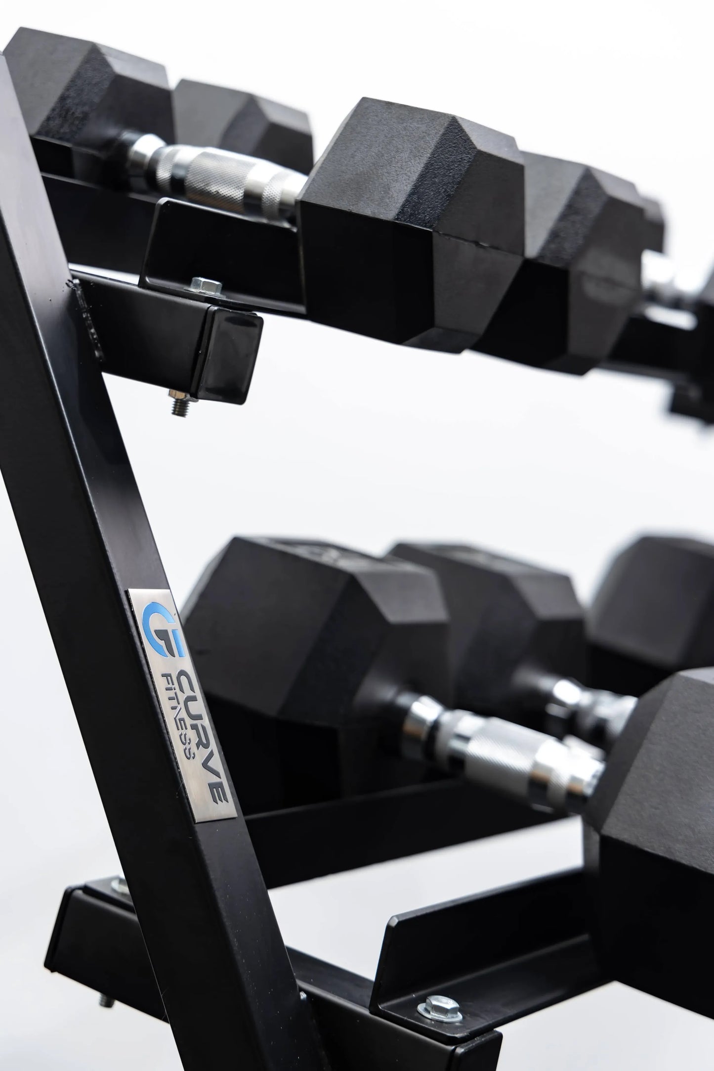 Curve Fitness 6-Pair Rubber Hex Dumbbell Set & Rack | 5-30kg