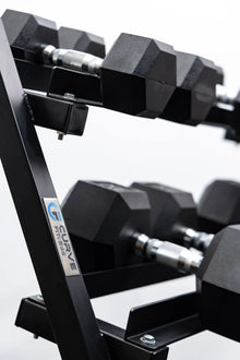 Curve Fitness 6-Pair Rubber Hex Dumbbell Set & Rack | 5-30kg
