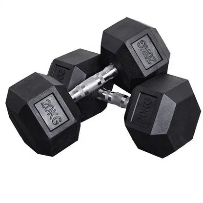 Curve Fitness 6-Pair Rubber Hex Dumbbell Set & Rack | 5-30kg