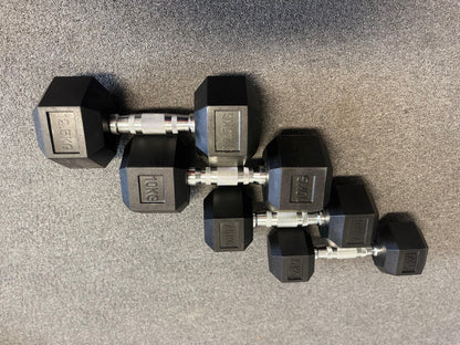 Curve Fitness 7-Pair Rubber Hex Dumbbell Set & Rack | 5-35kg