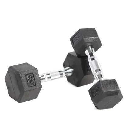 Curve Fitness 9-Pair Rubber Hex Dumbbell Set & Rack | 5-25kg