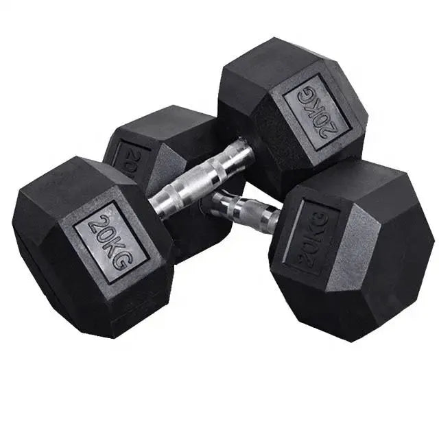 Curve Fitness 9-Pair Rubber Hex Dumbbell Set & Rack | 5-25kg