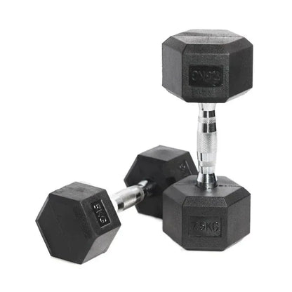 Curve Fitness 9-Pair Rubber Hex Dumbbell Set & Rack | 5-25kg