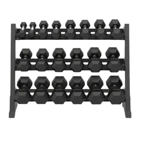 Curve Fitness 12-Pair Rubber Hex Dumbbell Set & Rack | 2.5-30kg