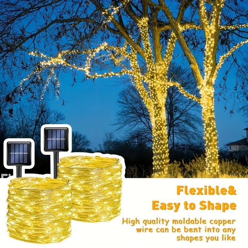 solar outdoor string lights, 300LED solar lights, copper wire fairy lights, 8-pattern solar lights, garden lights Australia, courtyard lights, Christmas lights, party lights, wedding lights, warm white, cool white, multi-color solar lights - Warm light -