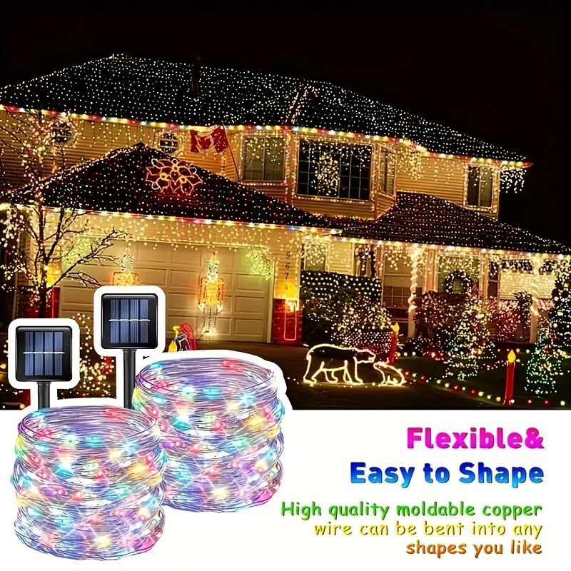 solar outdoor string lights, 300LED solar lights, copper wire fairy lights, 8-pattern solar lights, garden lights Australia, courtyard lights, Christmas lights, party lights, wedding lights, warm white, cool white, multi-color solar lights - Warm light -