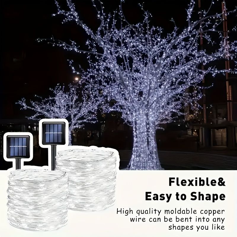 solar outdoor string lights, 300LED solar lights, copper wire fairy lights, 8-pattern solar lights, garden lights Australia, courtyard lights, Christmas lights, party lights, wedding lights, warm white, cool white, multi-color solar lights - Warm light -