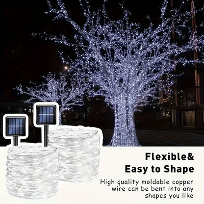 solar outdoor string lights, 300LED solar lights, copper wire fairy lights, 8-pattern solar lights, garden lights Australia, courtyard lights, Christmas lights, party lights, wedding lights, warm white, cool white, multi-color solar lights - Warm light -