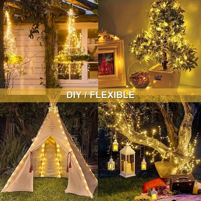 solar outdoor string lights, 300LED solar lights, copper wire fairy lights, 8-pattern solar lights, garden lights Australia, courtyard lights, Christmas lights, party lights, wedding lights, warm white, cool white, multi-color solar lights - Warm light -