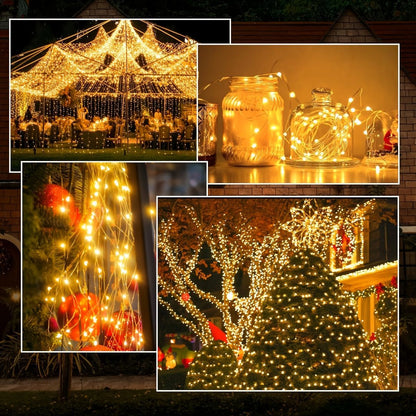 solar outdoor string lights, 300LED solar lights, copper wire fairy lights, 8-pattern solar lights, garden lights Australia, courtyard lights, Christmas lights, party lights, wedding lights, warm white, cool white, multi-color solar lights - Warm light -