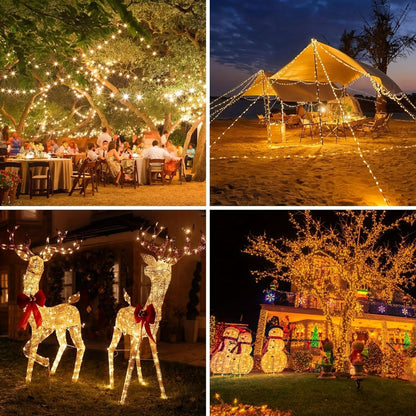 solar outdoor string lights, 300LED solar lights, copper wire fairy lights, 8-pattern solar lights, garden lights Australia, courtyard lights, Christmas lights, party lights, wedding lights, warm white, cool white, multi-color solar lights - Warm light -