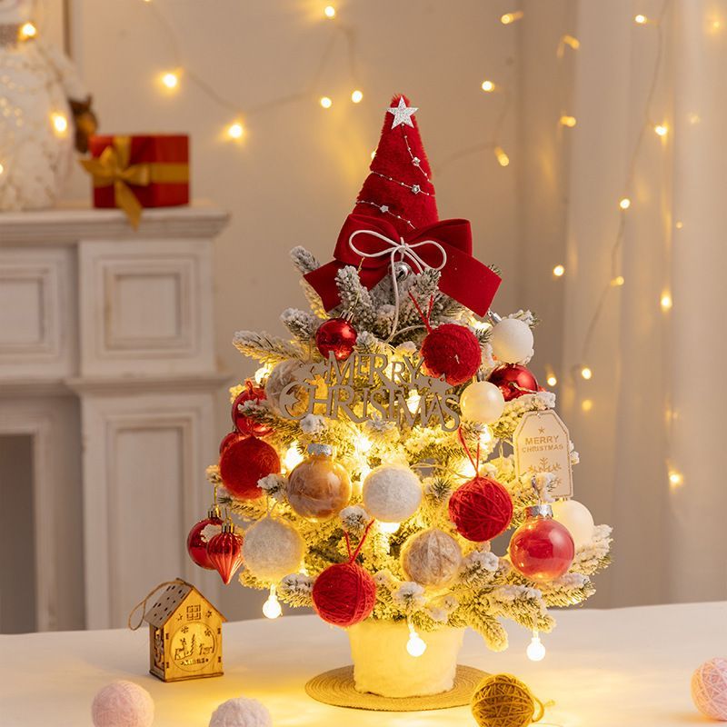 mini desktop Christmas tree, flocked pink Christmas tree, Christmas tree set, Christmas decorations, DIY Christmas tree, Christmas gift, office Christmas decor, festive tabletop tree - Christmas - Size 1