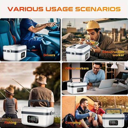 Portable electric lunch box for drivers, construction workers, office, fishing, and camping